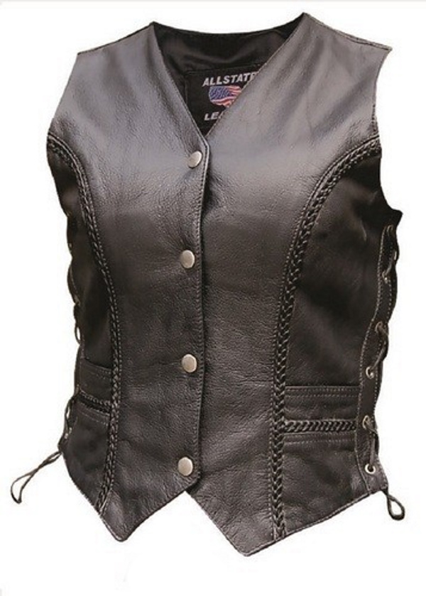 (image for) Ladies braided black buffalo leather vest